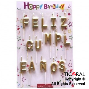 VELAS FRASE FELIZ CUMPLEAOS ORO 3 CM x 1